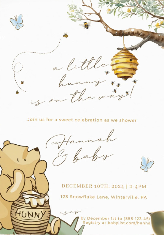 Example of Winnie The Pooh Baby Shower Invitation Template Example of Winnie The Pooh Baby Shower Invitation Template