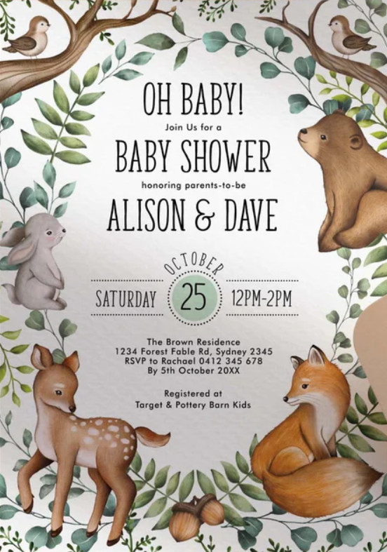 Example of Woodland Baby Shower Invitation Template Example of Woodland Baby Shower Invitation Template