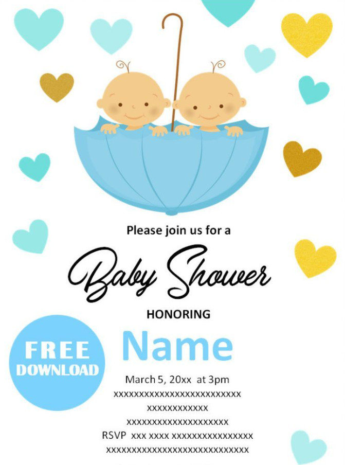 Twin Baby Shower Invitation Template Sample Twin Baby Shower Invitation Template Sample